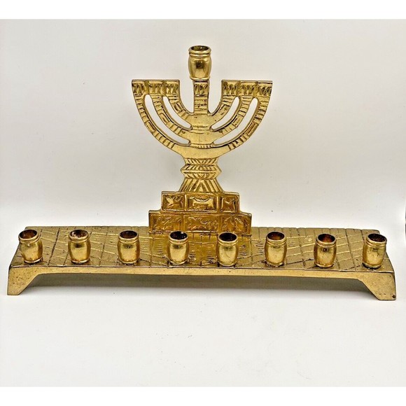 Vintage Brass Menorah Jewish Hanukkah Made in India Used - Picture 1 of 12